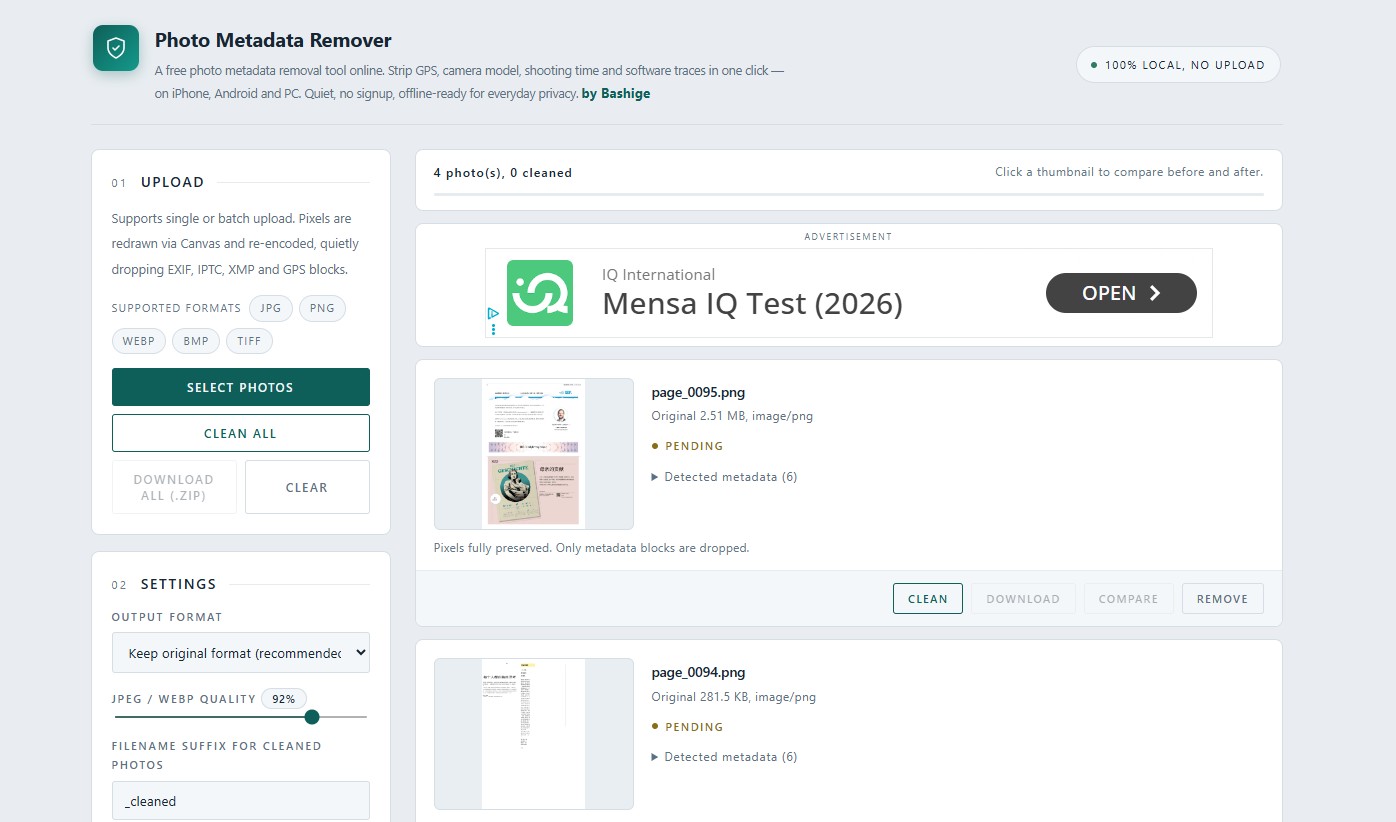 Photo Metadata Remover - free online tool to strip EXIF