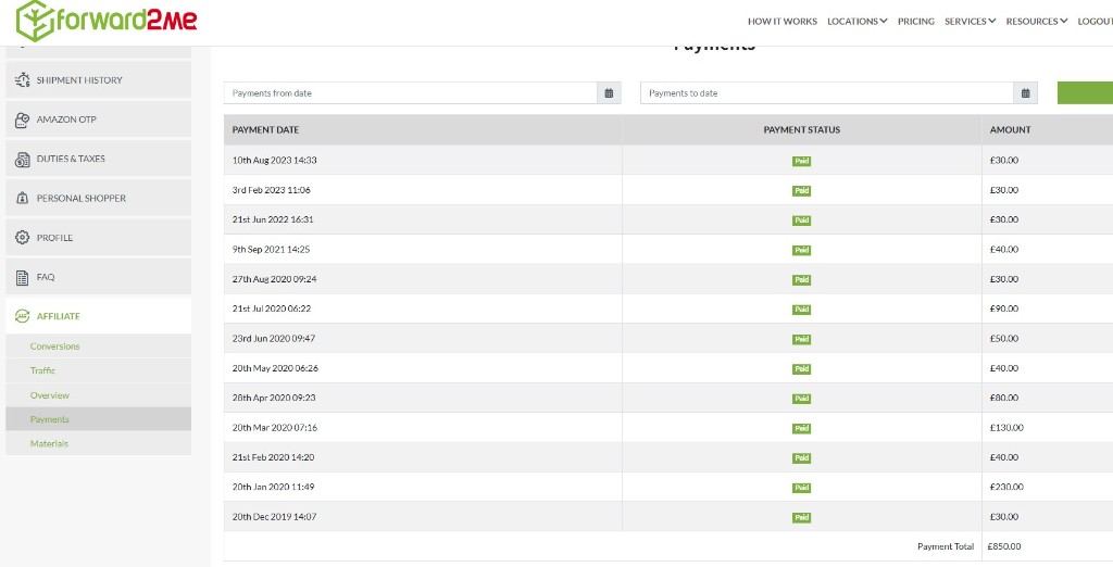 forward2me affiliate payments