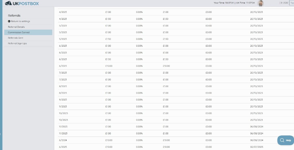 UK Postbox content marketing case - commission earned from referrals (screenshot)
