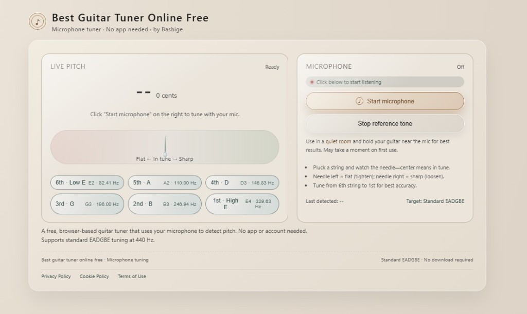 Guitar Tuner Online - microphone tuner, EADGBE