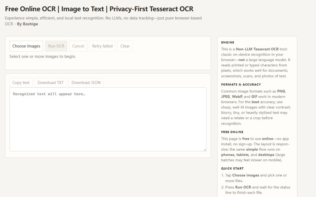 Free Online OCR - Image to Text, privacy-first Tesseract OCR in the browser
